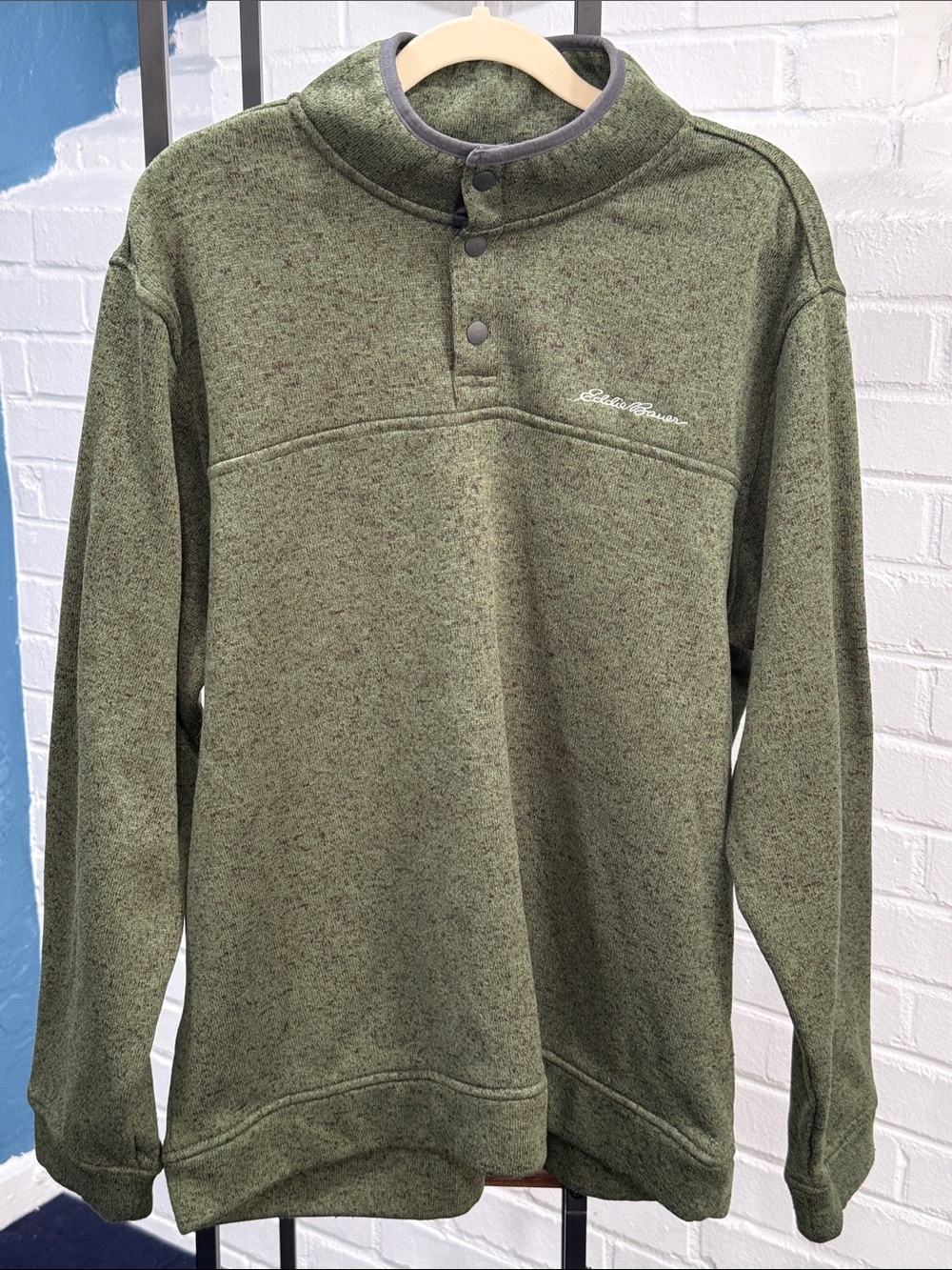 Eddie Bauer Olive Green Snap-Placket Pullover Sweatshirt